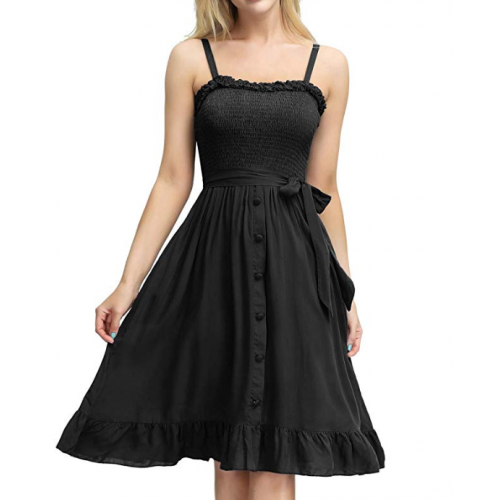 Vestido Midi Acinturado com Bot es Preto